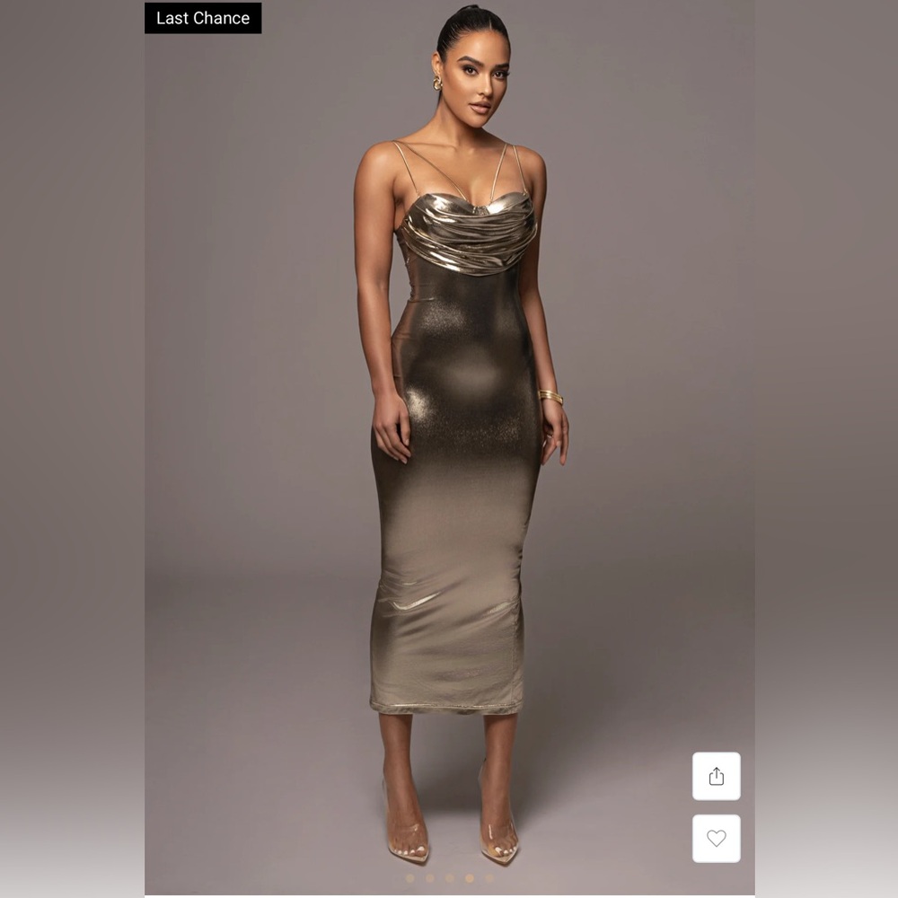 JLUXLABEL Metallic Gold Midi Dress